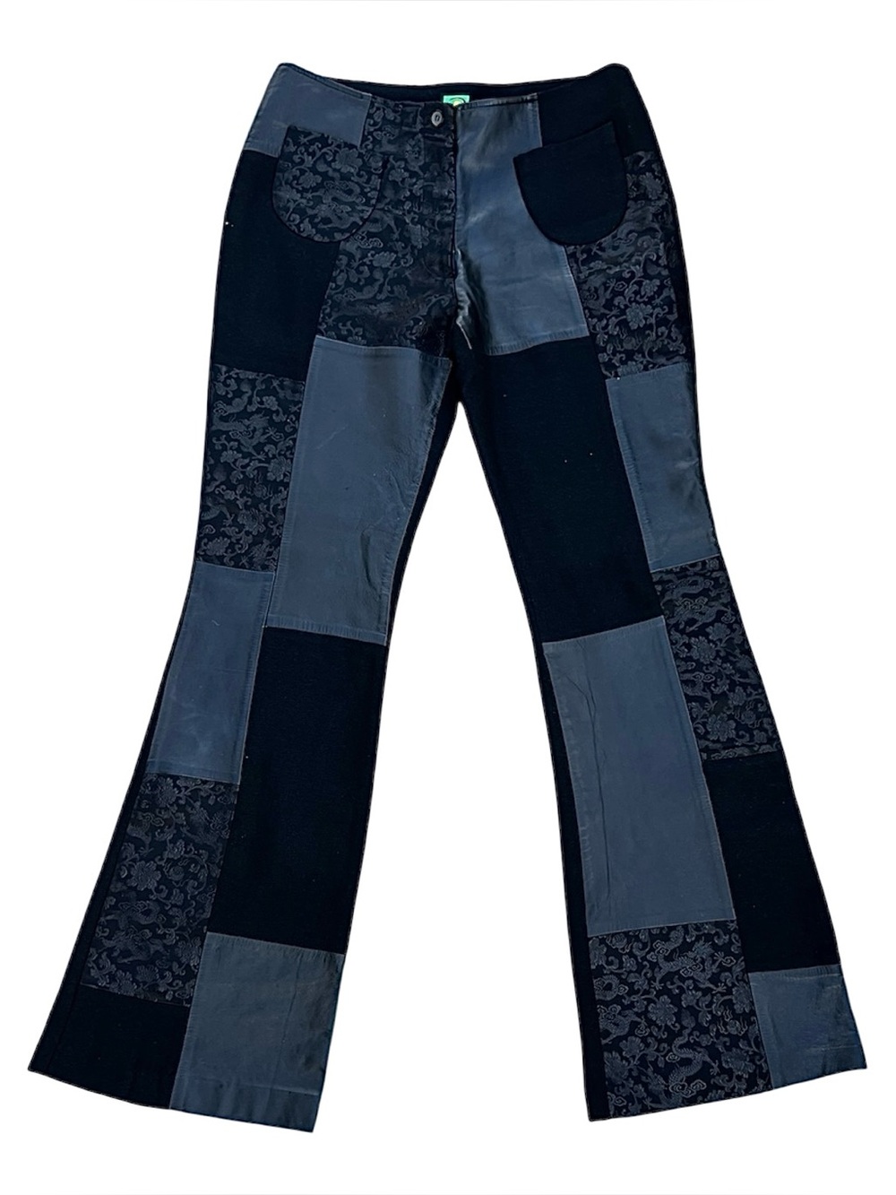 Vintage Leather Wool Silk Jacquard Flare Pants L Tian Art Flora Cheong-Leen